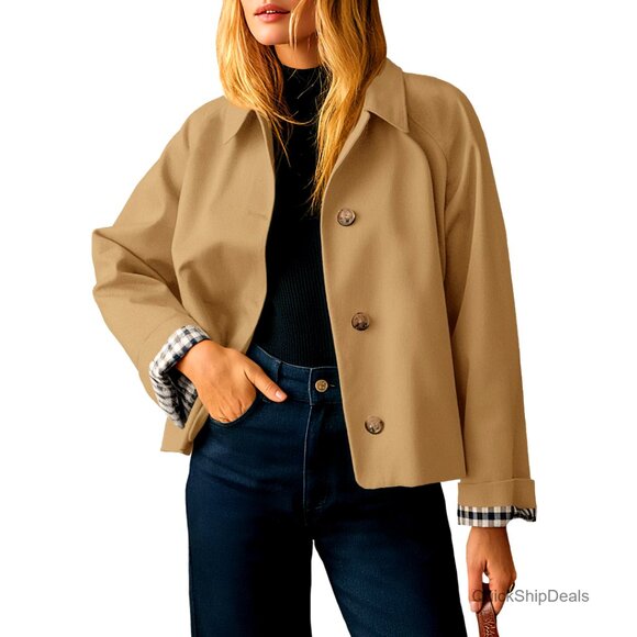 Cropped Trench Coat Lightweight Windbreaker Single Breasted Jacket Fall
